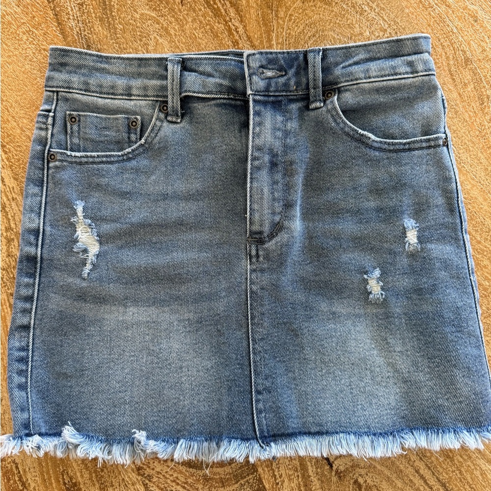 Tractr Blue Distressed Mini Skirt